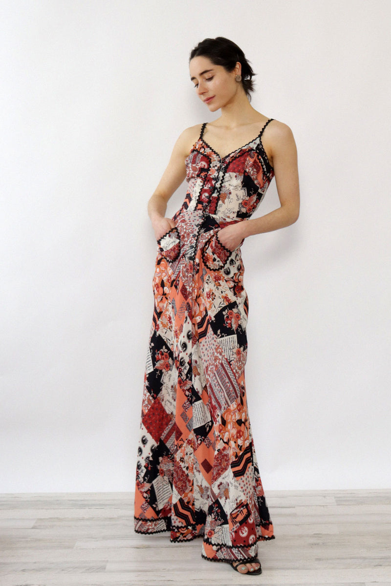 Young Edwardian Wine Label Print Dress XS