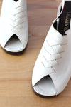 Chunky White Leather Block Heels 7.5