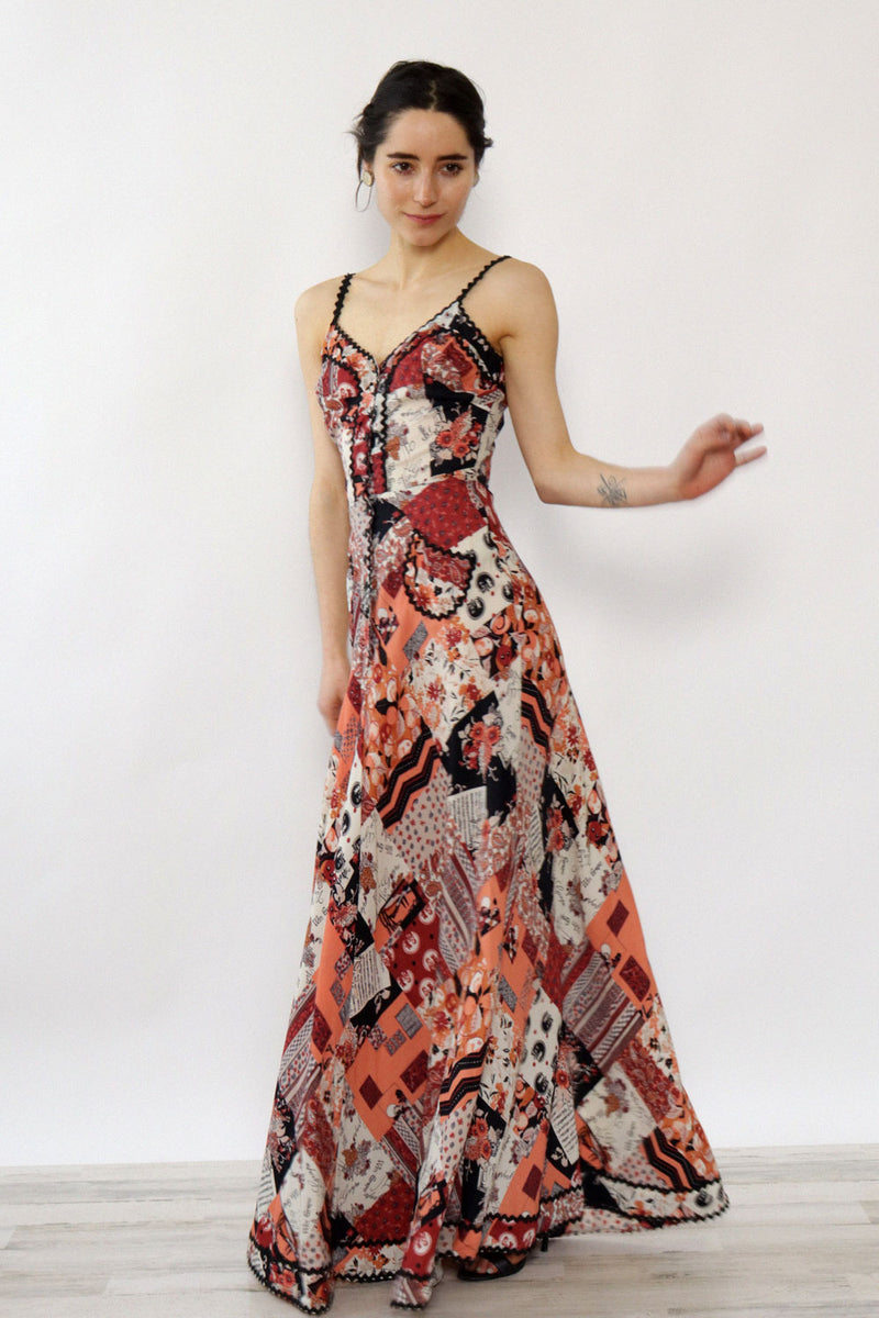 Young Edwardian Wine Label Print Dress XS