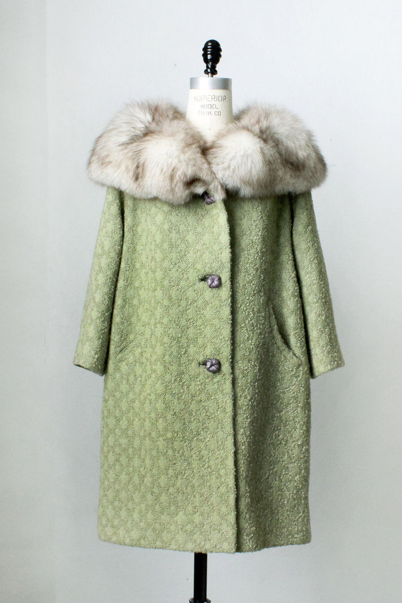 Sage Boucle Fox Fur Coat M