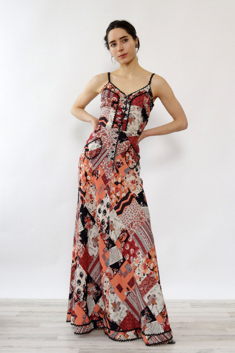 Young Edwardian Wine Label Print Dress XS