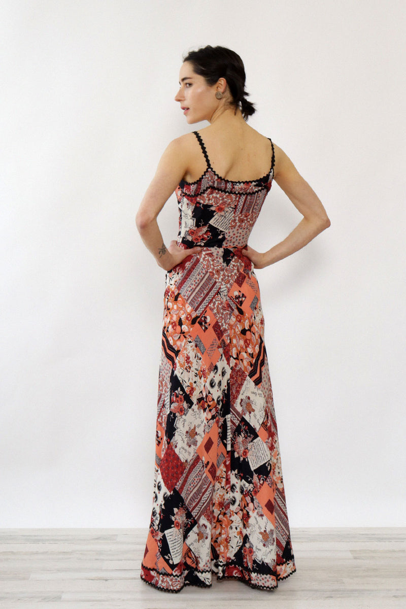 Young Edwardian Wine Label Print Dress XS