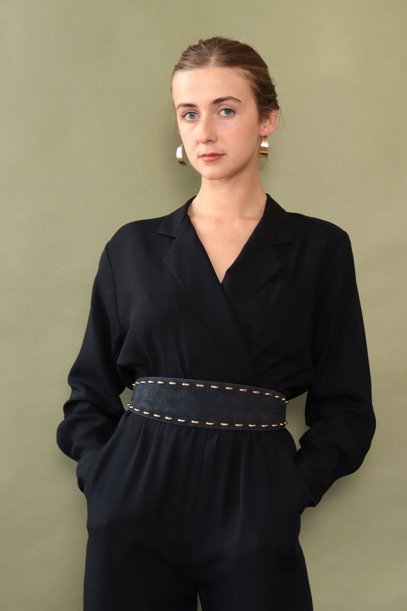 Black Collared 80s Jumpsuit M-M/L
