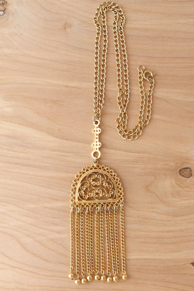 Golden Tassel Medallion Necklace