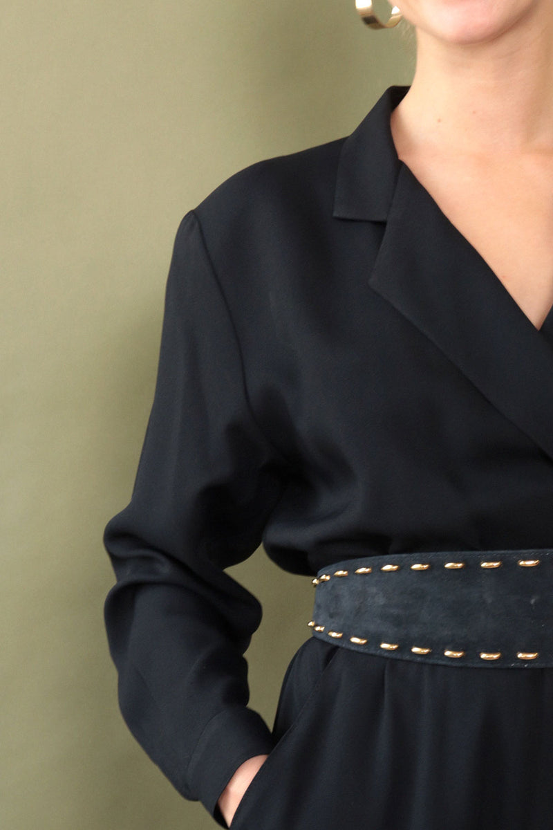 Black Collared 80s Jumpsuit M-M/L
