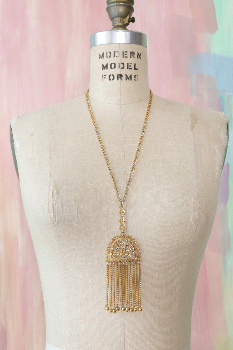 Golden Tassel Medallion Necklace