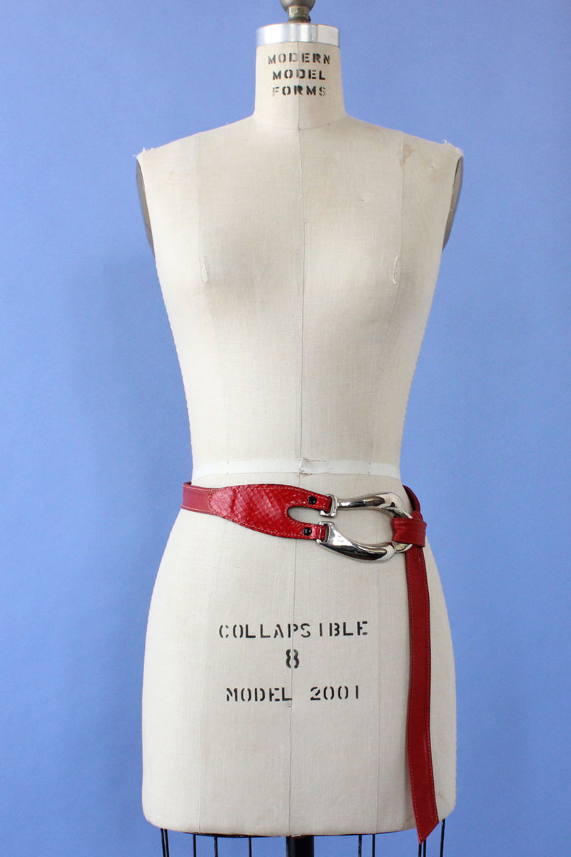 Mixed Material Brick Red Belt