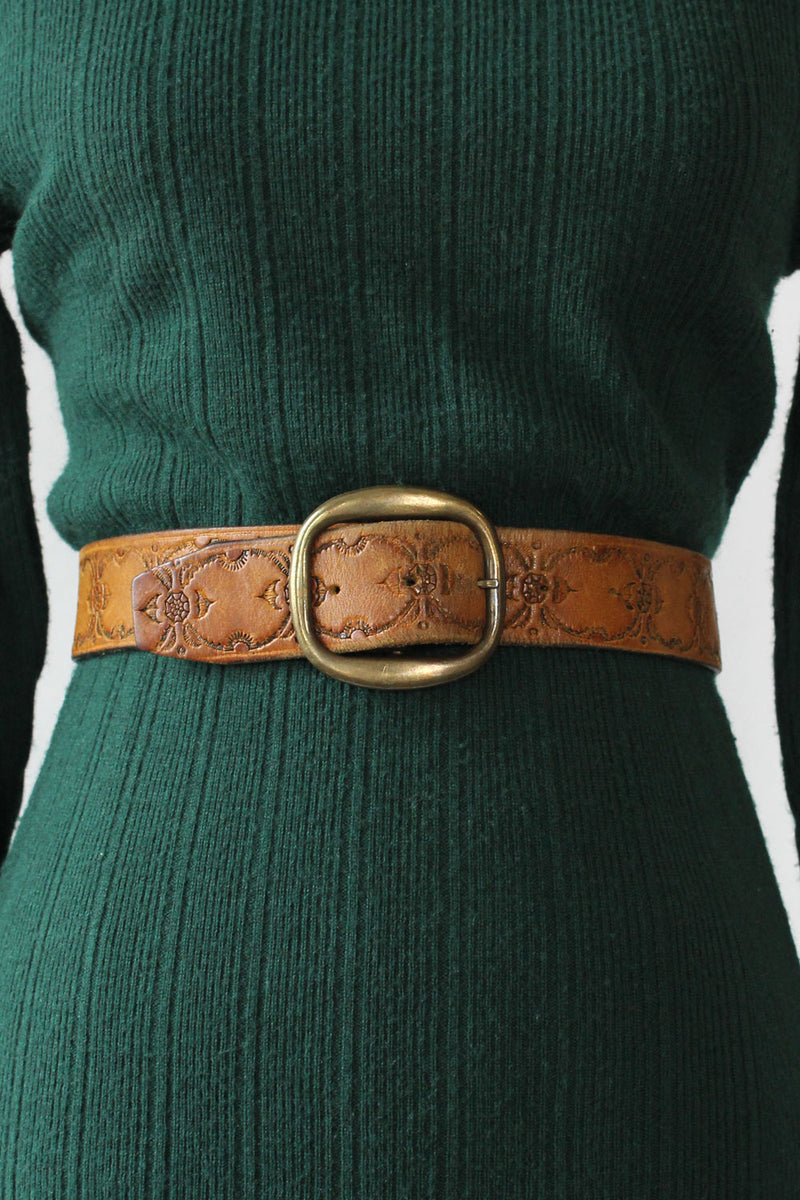 Tooled Soft Leather Belt