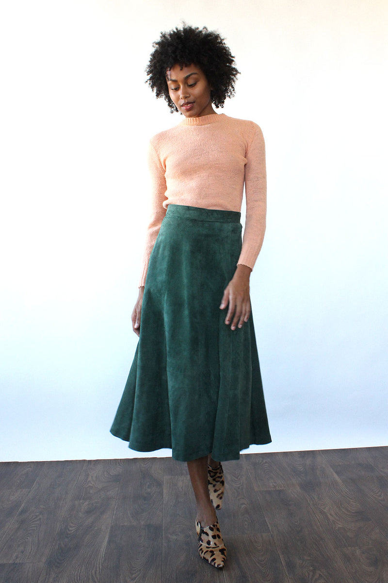 Olive Suede Midi Skirt M