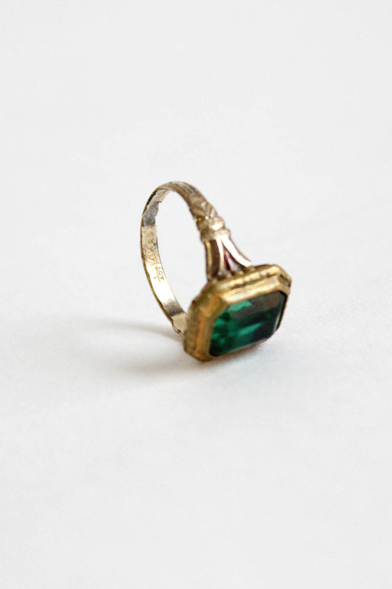 Rolled Gold Green Glass Ring