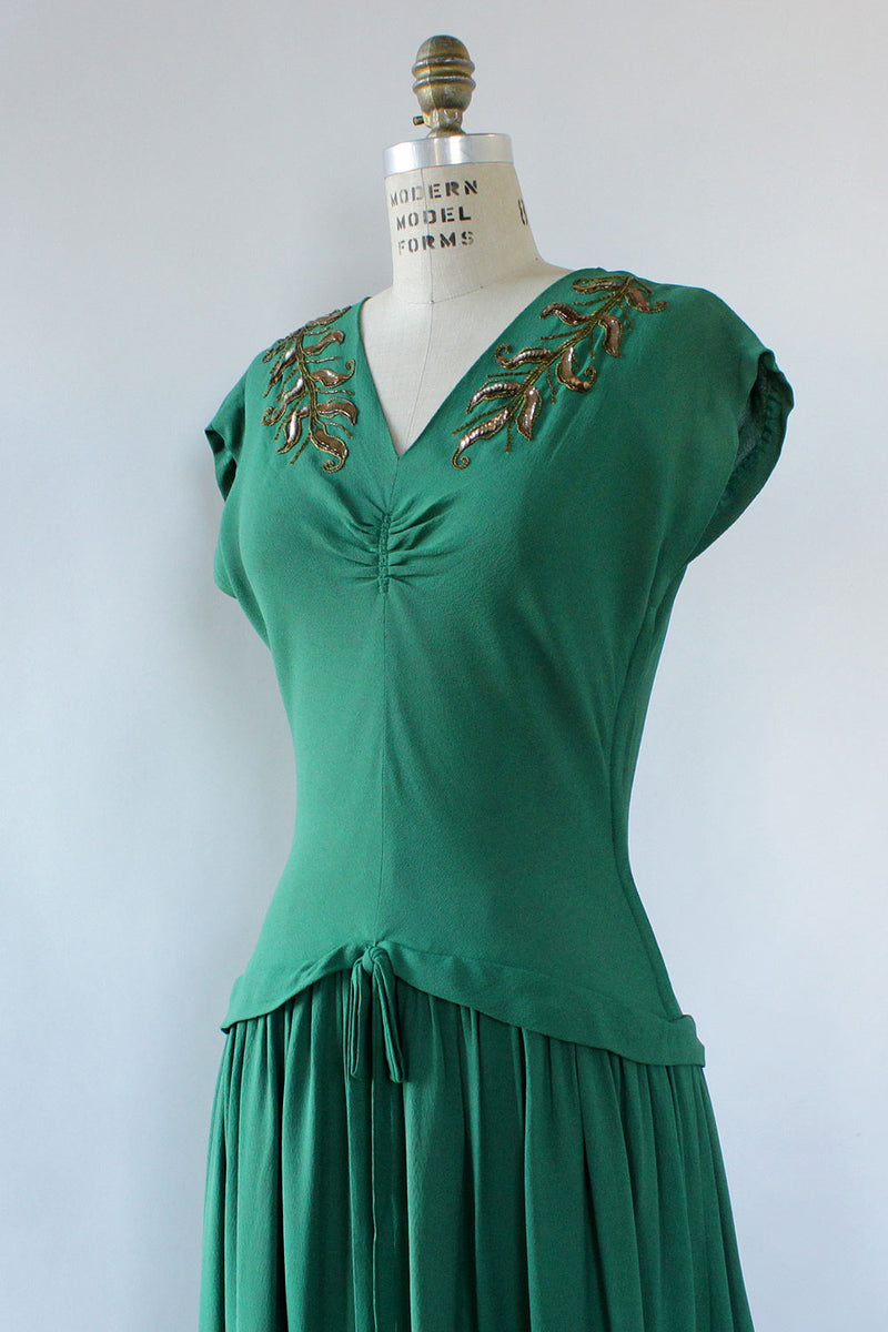 Green Queen 40s Evening Gown S