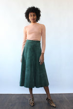 Olive Suede Midi Skirt M