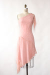 Candy Pink Silk Chiffon One Shoulder Dress S/M