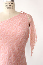 Candy Pink Silk Chiffon One Shoulder Dress S/M