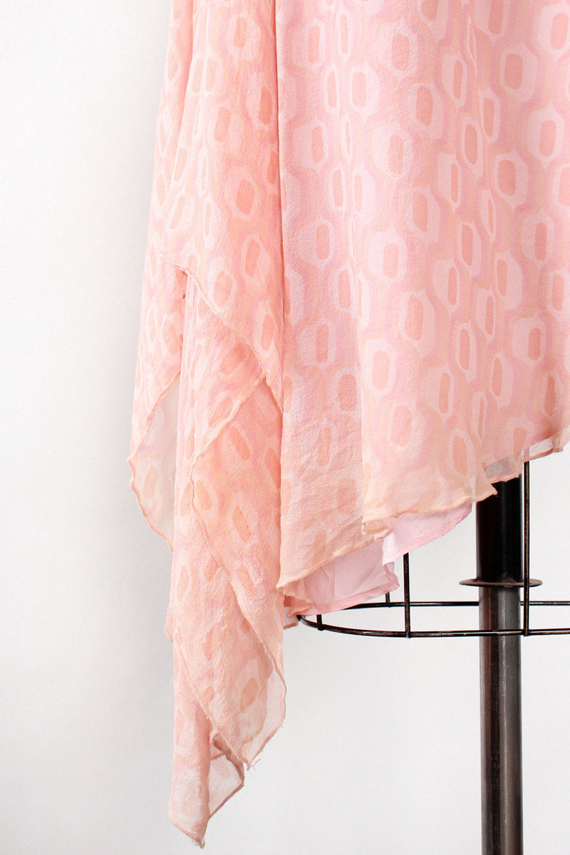Candy Pink Silk Chiffon One Shoulder Dress S/M