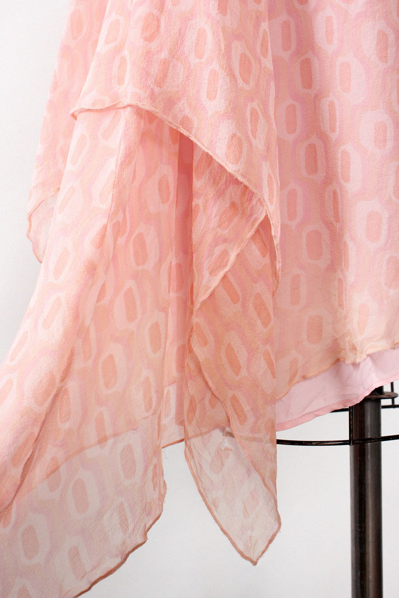 Candy Pink Silk Chiffon One Shoulder Dress S/M