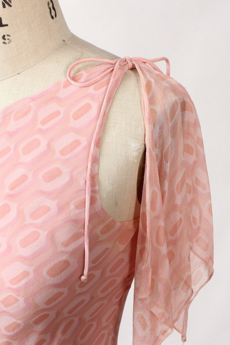 Candy Pink Silk Chiffon One Shoulder Dress S/M