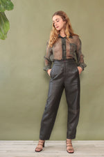 Sheer Olive Animal Print Blouse S/M