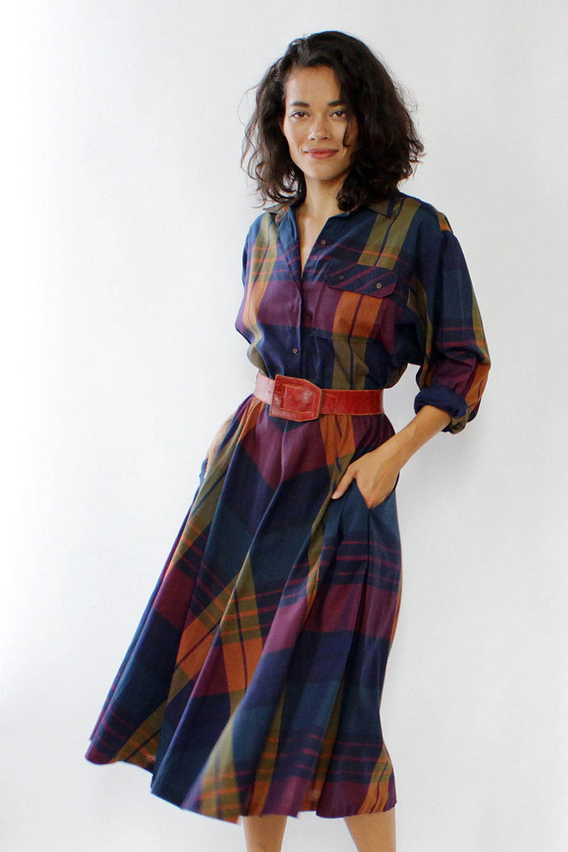 Jeweltone Plaid Shirtdress M