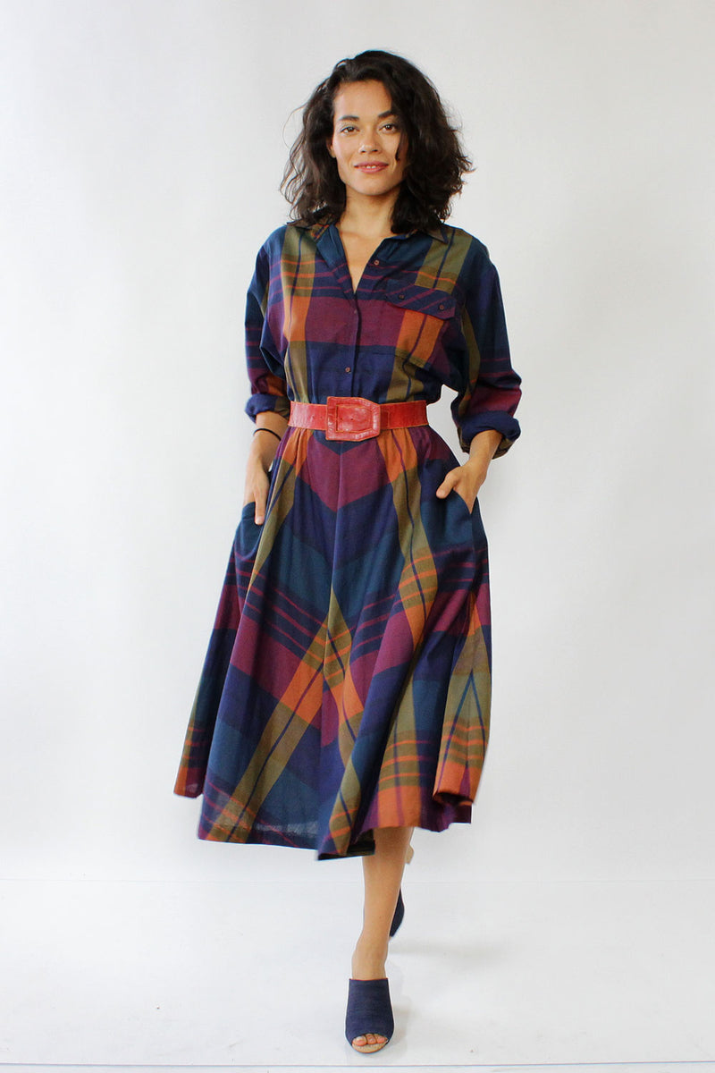 Jeweltone Plaid Shirtdress M