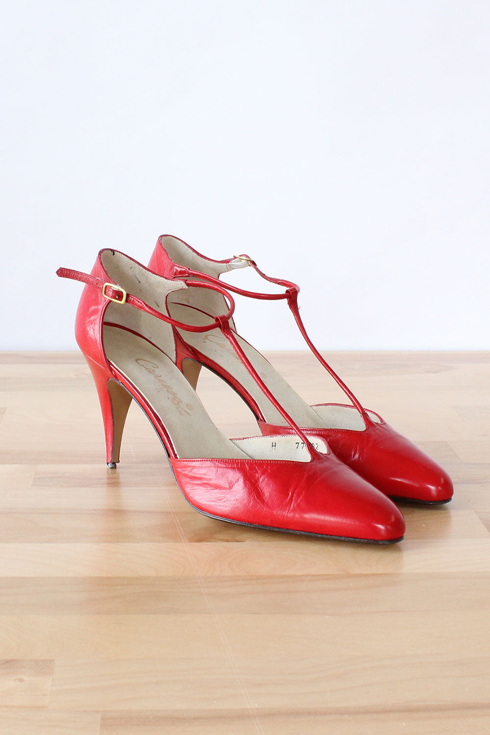 Cherry Leather T-strap Heels 7