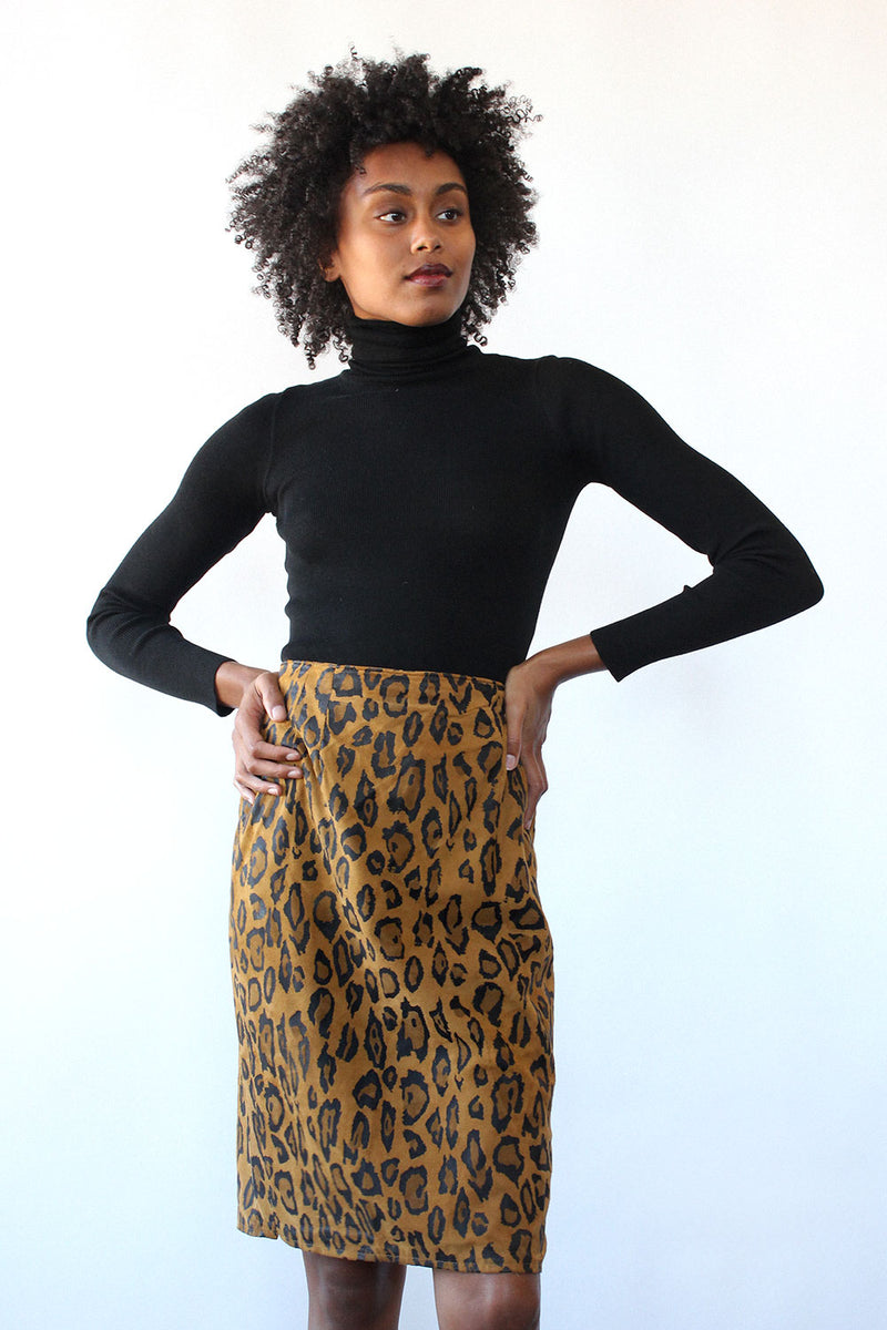 Leopard Burnout Suede Skirt S/M