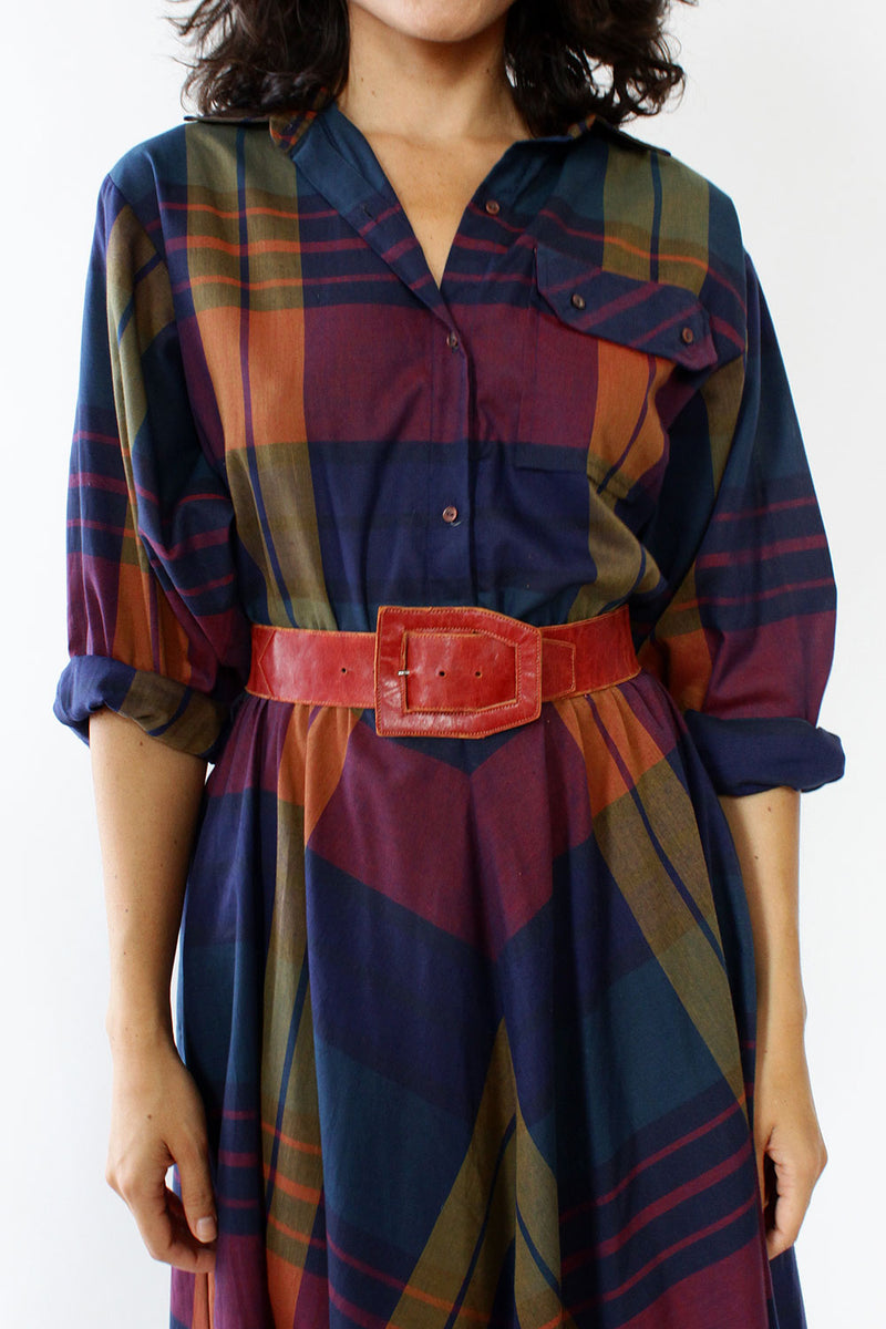 Jeweltone Plaid Shirtdress M