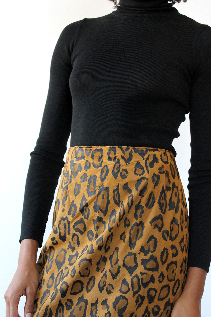 Leopard Burnout Suede Skirt S/M