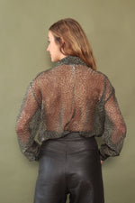 Sheer Olive Animal Print Blouse S/M