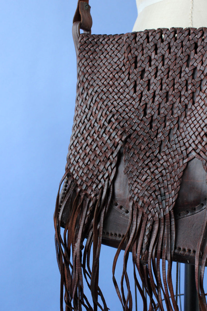 Woven Fringe Saddle Leather Satchel