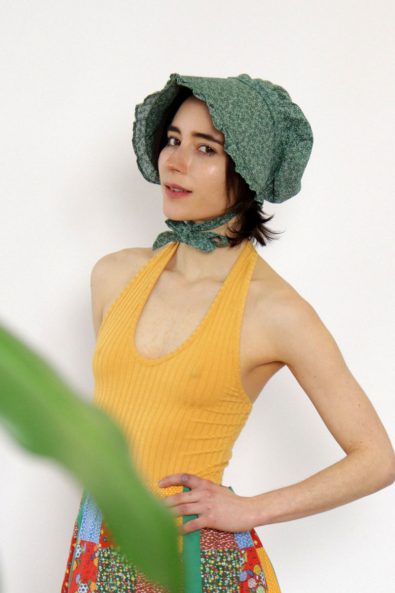 Grass Green Calico Cotton Bonnet