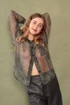 Sheer Olive Animal Print Blouse S/M