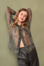 Sheer Olive Animal Print Blouse S/M