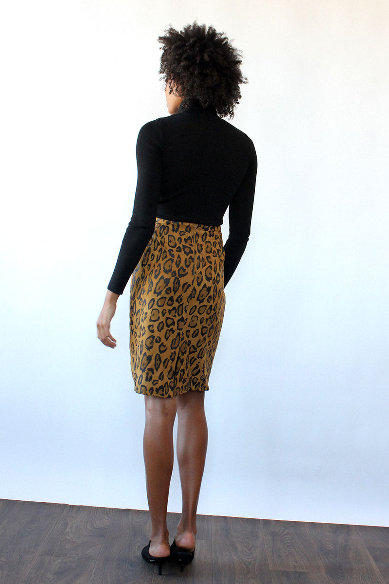 Leopard Burnout Suede Skirt S/M