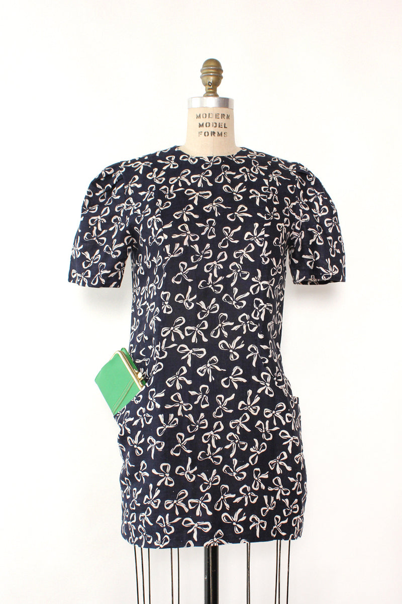 Bow Print Linen Mini Dress XS/S