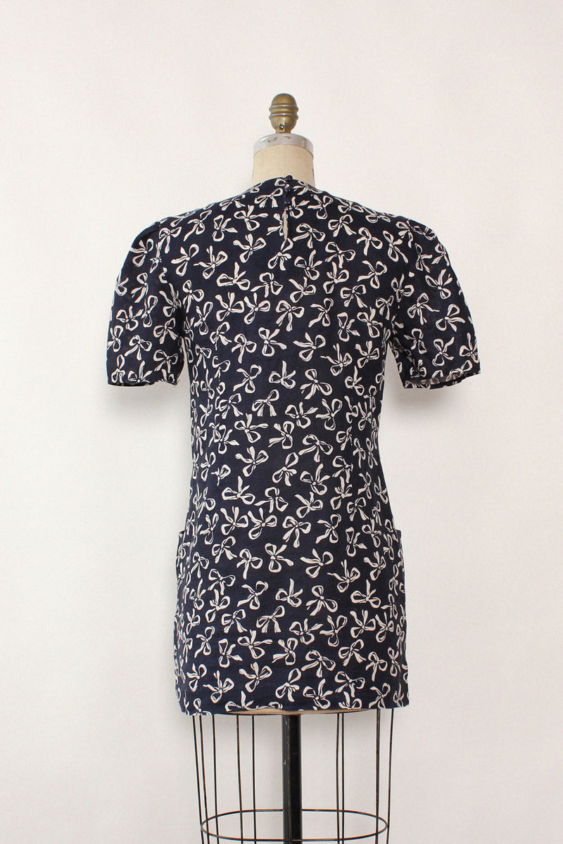 Bow Print Linen Mini Dress XS/S