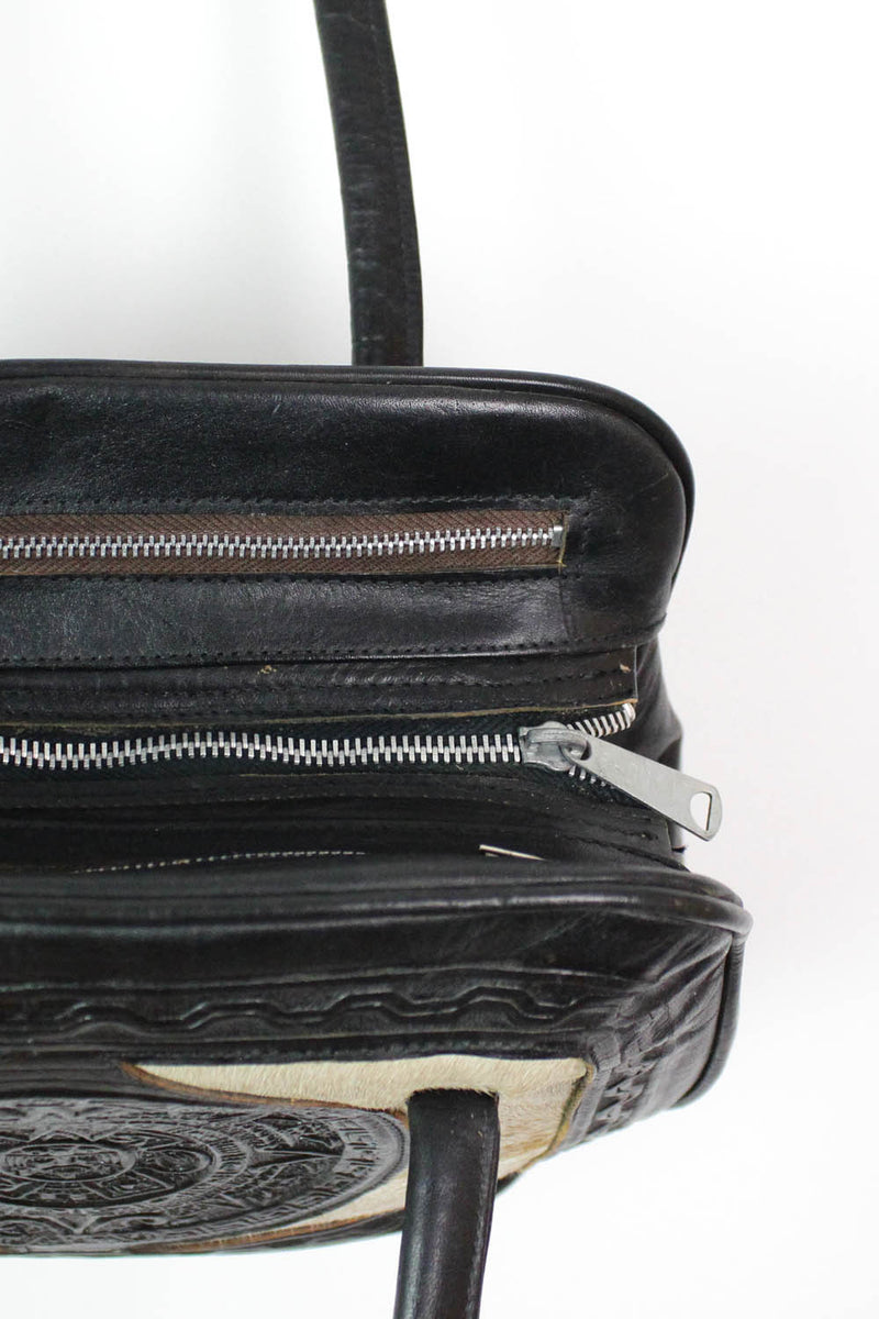 Tooled Leather Fur Patch Calendar Bag
