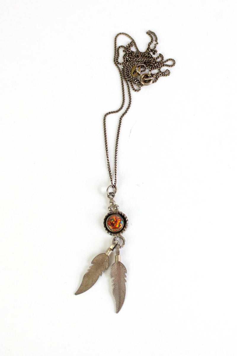 Sterling Feather Stone Necklace