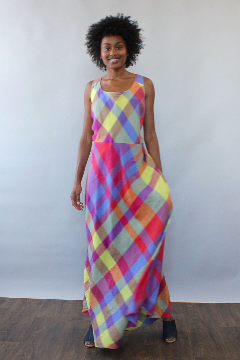 London Plaid Maxi Dress L/XL OMNIA London Plaid Maxi Dress L/XL OMNIA