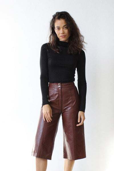ロッキーシェリエleather like wrap culottes Burgundy Leather Culottes XS – OMNIA