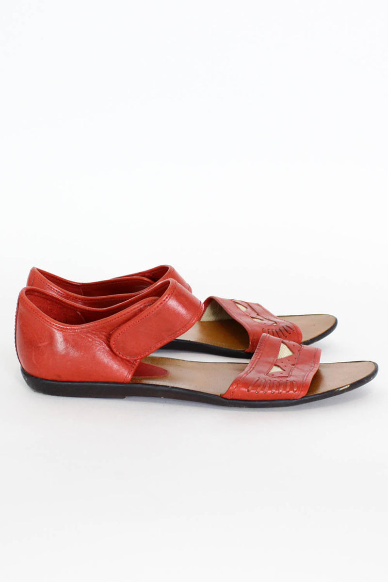 Red Leather Cutout Sandals 7