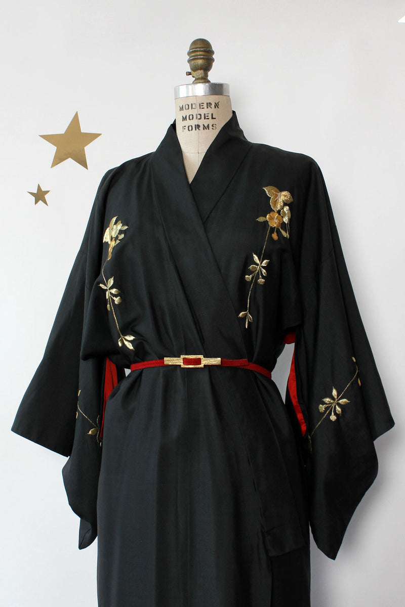 Golden Embroidered Silk Kimono
