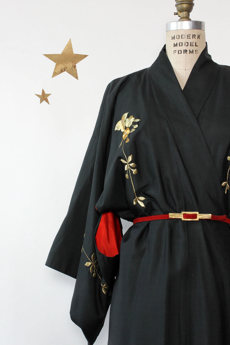 Golden Embroidered Silk Kimono
