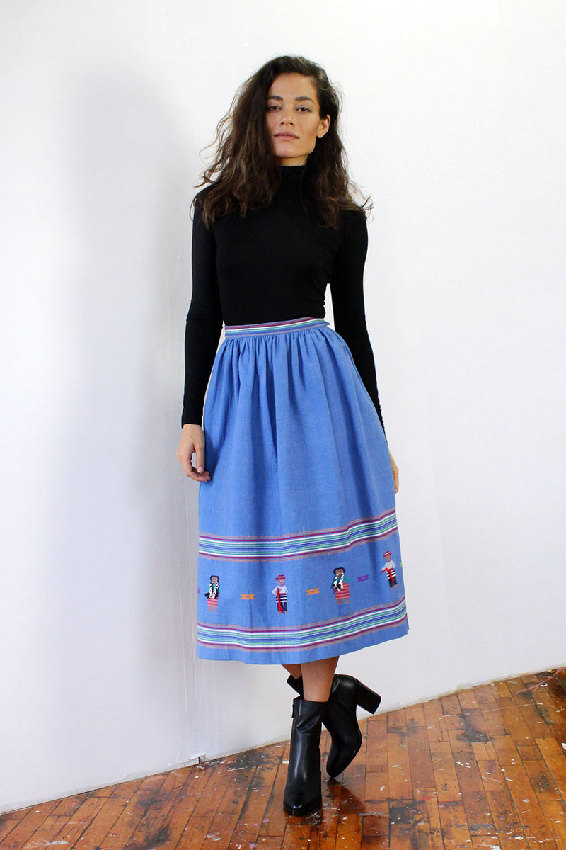 Woven Folk Midi Skirt S