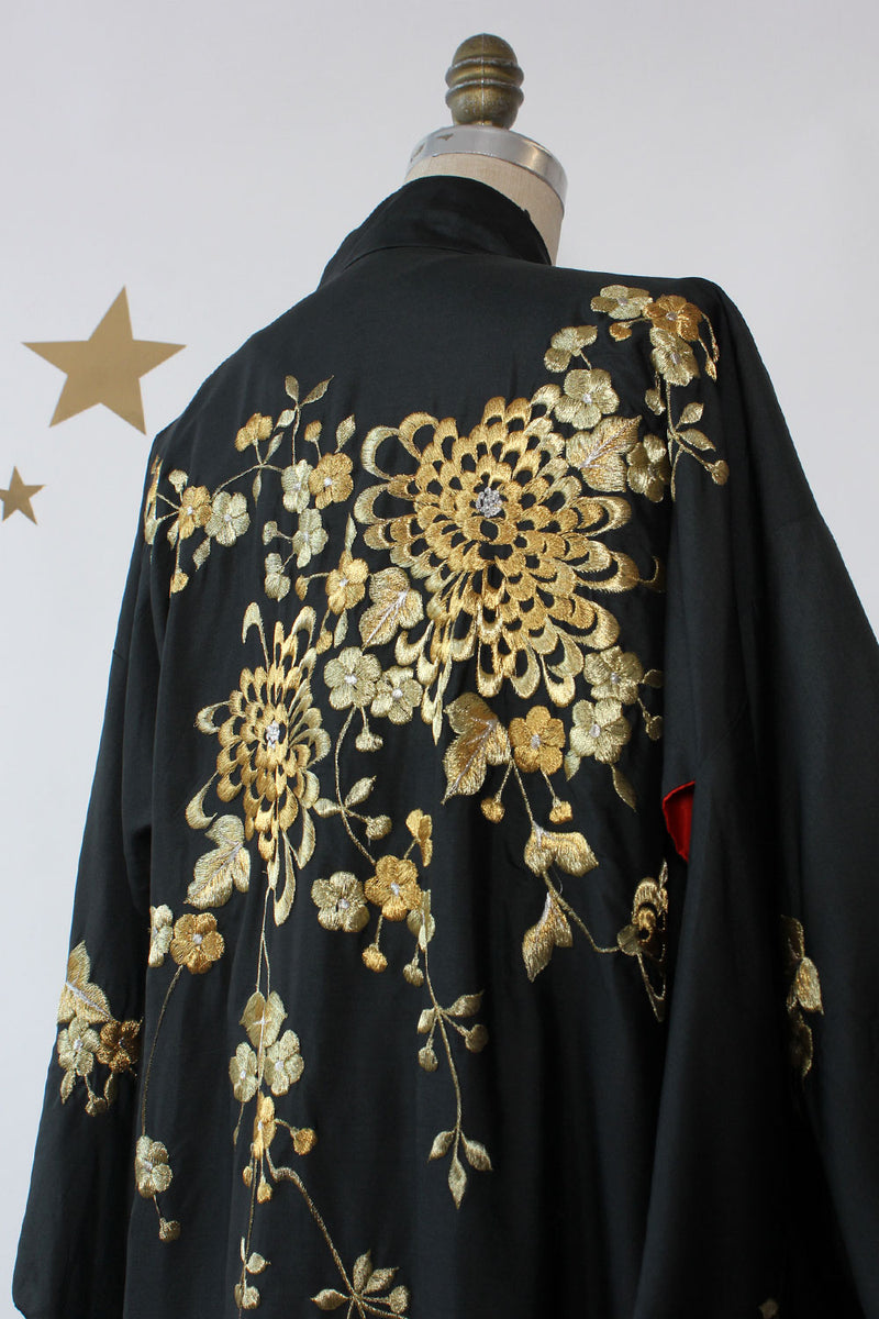 Golden Embroidered Silk Kimono