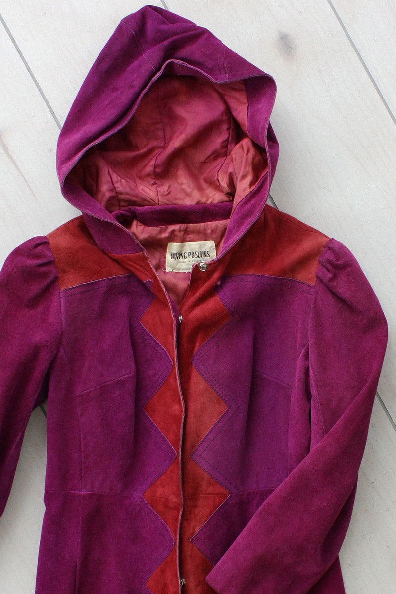 Irving Posluns Hooded Suede Coat XS