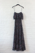 Magnin Pleated Watercolor Maxi Dress S/M