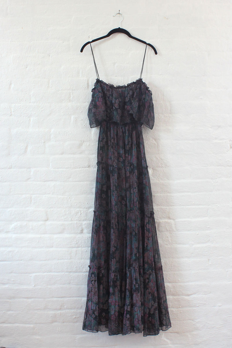 Magnin Pleated Watercolor Maxi Dress S/M