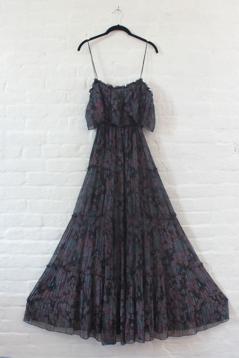 Magnin Pleated Watercolor Maxi Dress S/M