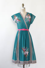 Teal Tropical Floral Dress XS-M
